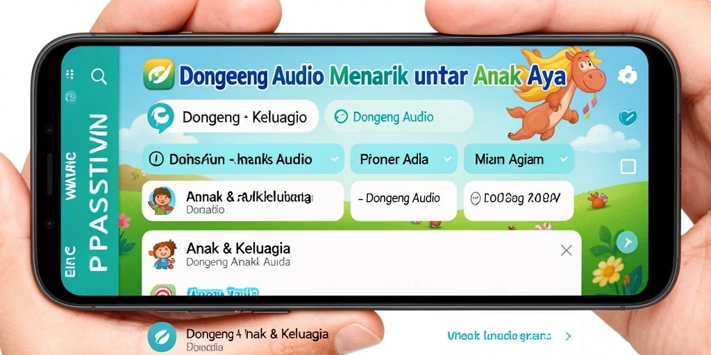 Antarmuka PASTIWIN dengan koleksi dongeng audio yang menarik.